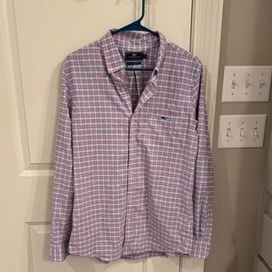 Vineyard Vines Men's Pink and Blue Plaid Shirt